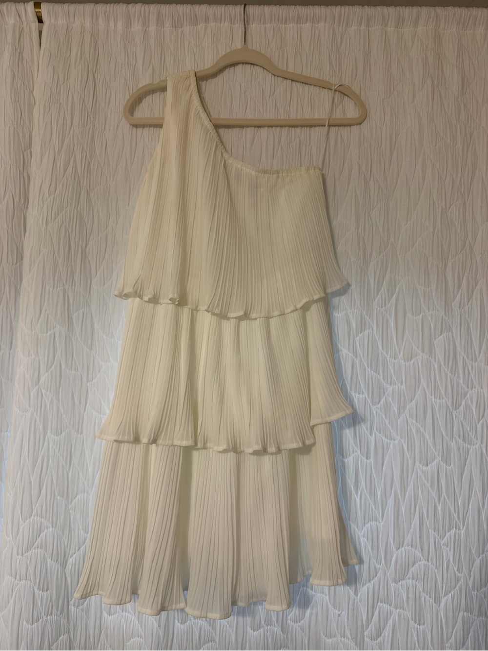 Ivory One-Shoulder Tiered Pleated Dress